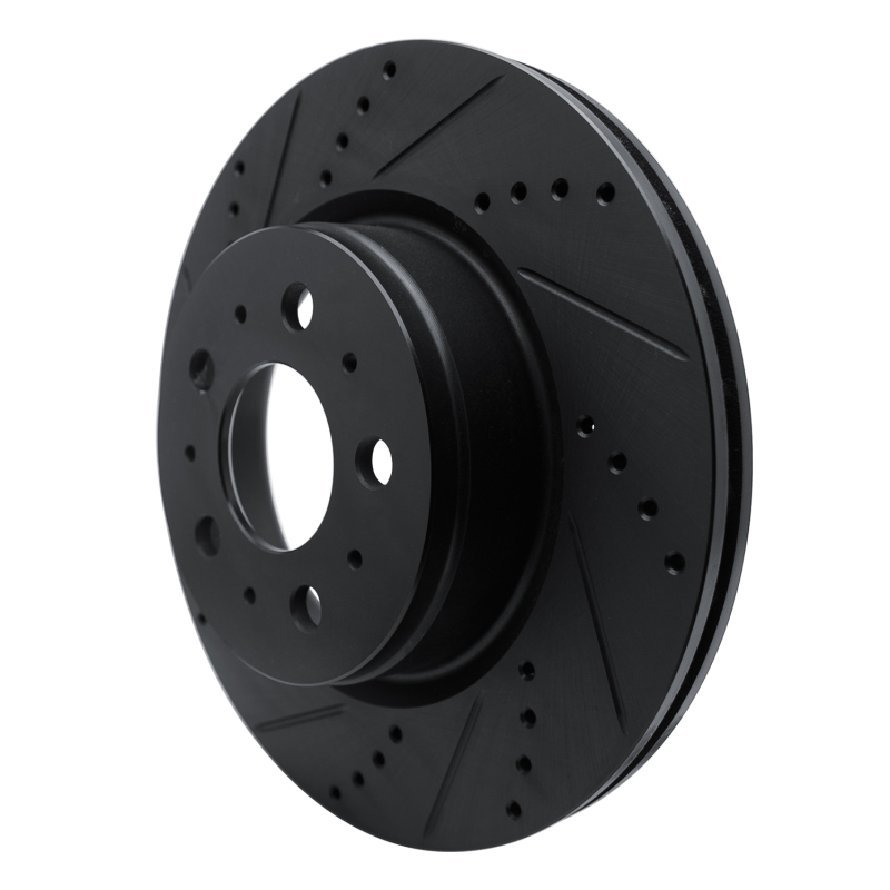 Tesla Model 3 Brake Rotor (1) - Front Left - R1 Concepts - Drilled & Slotted - Black - `17-`25